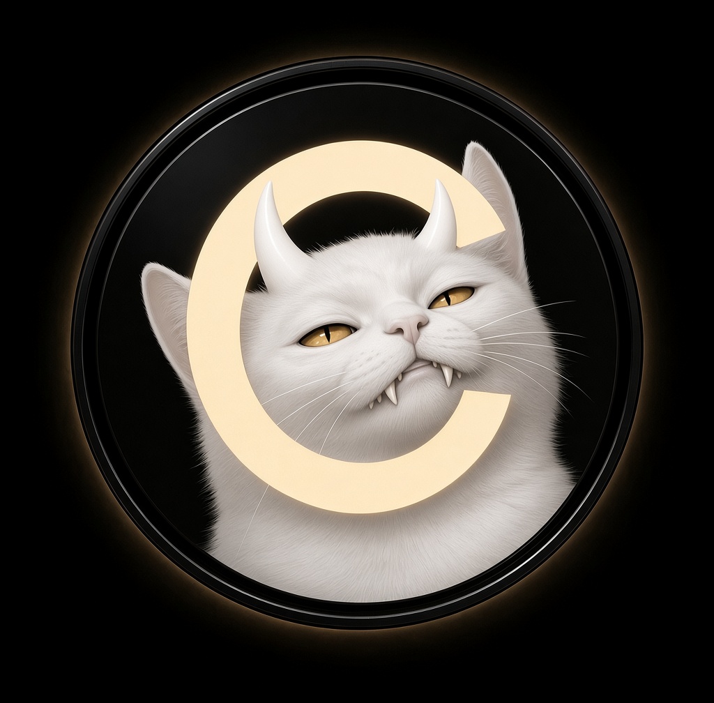 $KATE mascot — a white horned cat coin emblem